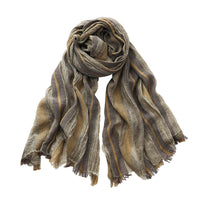 Retro Artistic Cotton And Linen Scarf Unisex Mixed Color Stripe Long