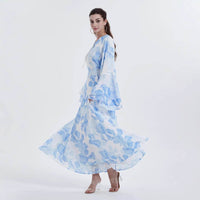 Muslim Chiffon Printed Bell Sleeve Dress