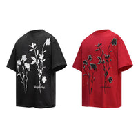 Summer Floral-print Beaded Men's Loose Round Neck Short Sleeve