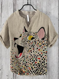 3D Digital Thermal Transfer Button Stand Collar Short Sleeve Shirt