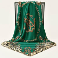 Leopard-print Chain Decorative Satin Scarf