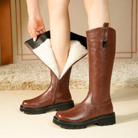 Women's High Tube Long Boots Real Sheepskin Fur Integrated Fleece-lined Thickened