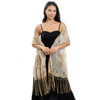Long Sequined Embroidered Feather Shawl