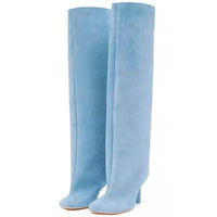 Simple Stitching Square Head Loose Sleeve High-heel Boots