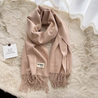 Cashmere Scarf Feel Solid Color Tassel Shawl Long Monochrome