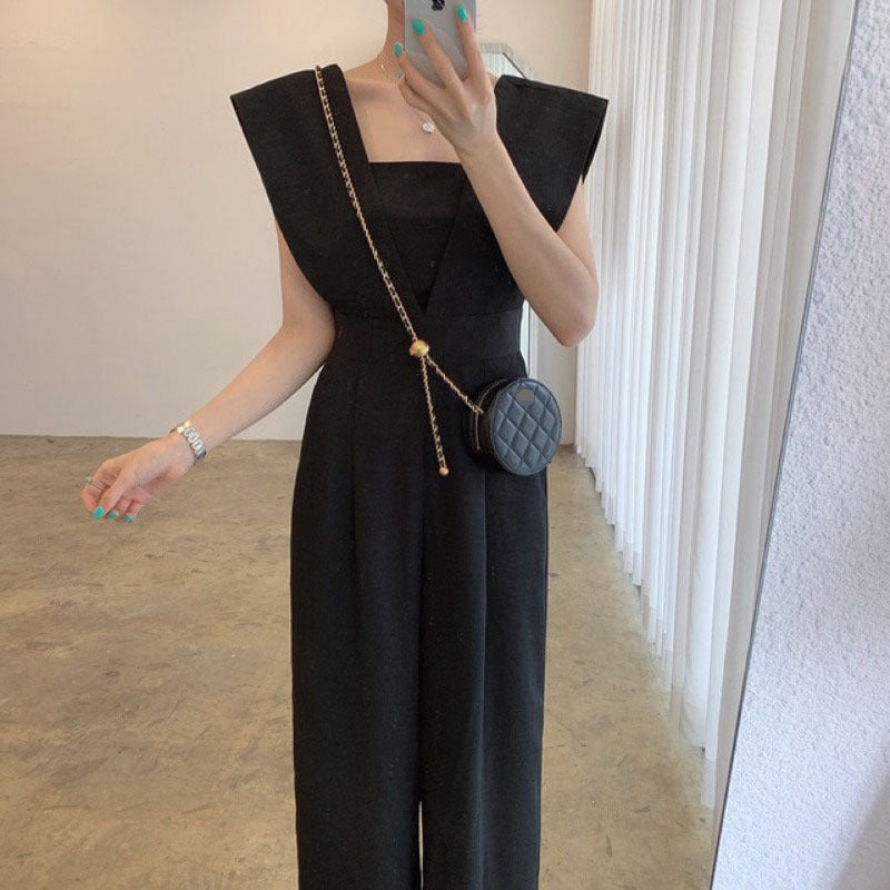 Women's Chiffon Retro Sleeveless Jumpsuit Wide Leg Pants