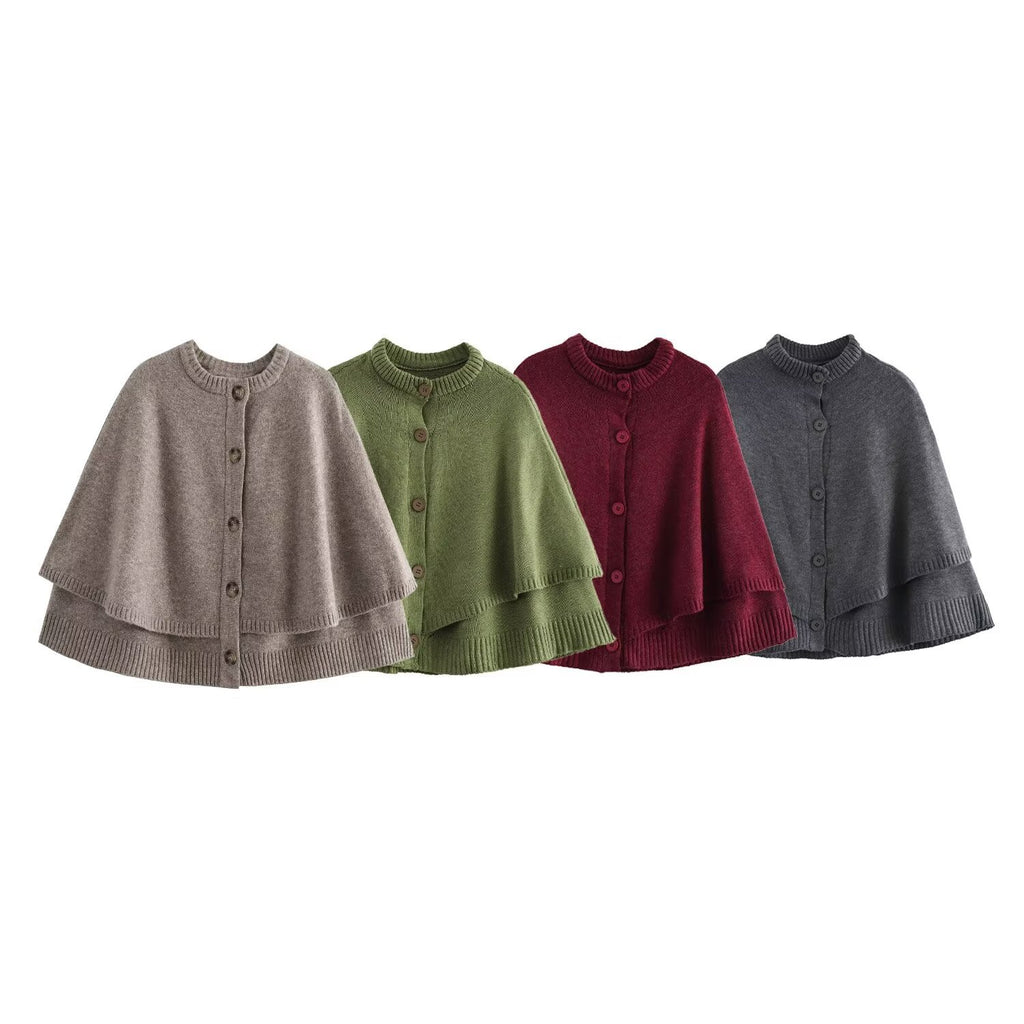 All-match Cloak Design Round Neck Knitted Coat