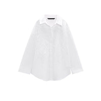 Long Sleeve Lapel Versatile Casual Top Hollow Embroidery Loose Shirt
