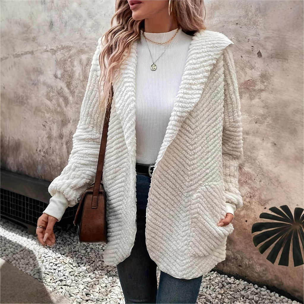 Casual Wave Pattern Double-sided Velvet Hooded Cardigan Coat