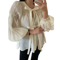 Women's Vintage Court Style Lace-up Long Sleeve Shirt