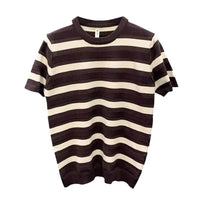 Striped Knitted Round Neck Short Sleeve