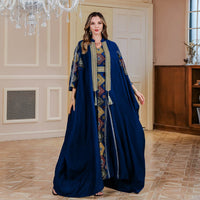 Middle East Muslim Embroidered Robe Abaya Light Luxury Evening Gown Two-piece Set Dress