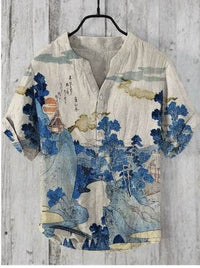 3D Digital Thermal Transfer Button Stand Collar Short Sleeve Shirt