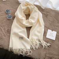 Cashmere Scarf Feel Solid Color Tassel Shawl Long Monochrome