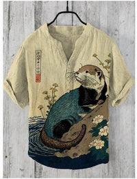 3D Digital Thermal Transfer Button Stand Collar Short Sleeve Shirt