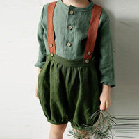 Boy Half-open Collar Long Sleeve Cotton Linen Shirt