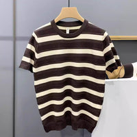 Striped Knitted Round Neck Short Sleeve
