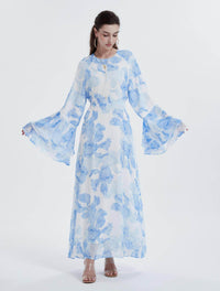 Muslim Chiffon Printed Bell Sleeve Dress