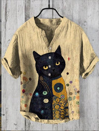 3D Digital Thermal Transfer Button Stand Collar Short Sleeve Shirt