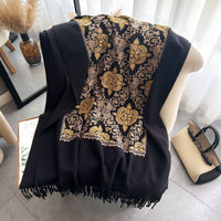 Ethnic Style Plant Totem Cashmere-like Embroidered Warm Scarf