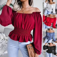 Female One Necked Off Shoulder Hem With Ruffled Edges Chiffon Sweater