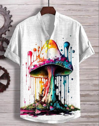 3D Digital Thermal Transfer Button Stand Collar Short Sleeve Shirt