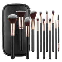 Twelve Bottles Black Pu Zipper Bag Makeup Brush Suit