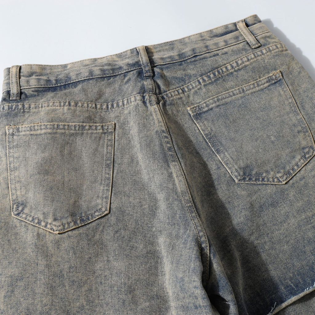 Retro Clean Fit Washed And Worn Design Heavy Industry Denim Trousers