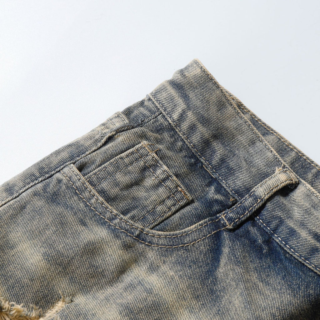 Retro Clean Fit Washed And Worn Design Heavy Industry Denim Trousers