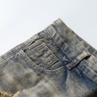 Retro Clean Fit Washed And Worn Design Heavy Industry Denim Trousers