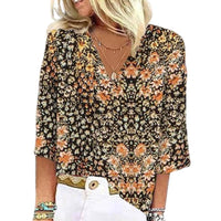 Fall Women's Clothing 3D Printed V-neck Pullover Top