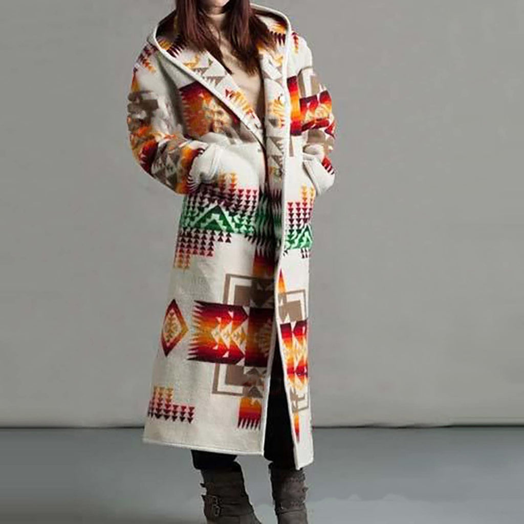 Women's Printing Pocket Long Sleeve Large Coat