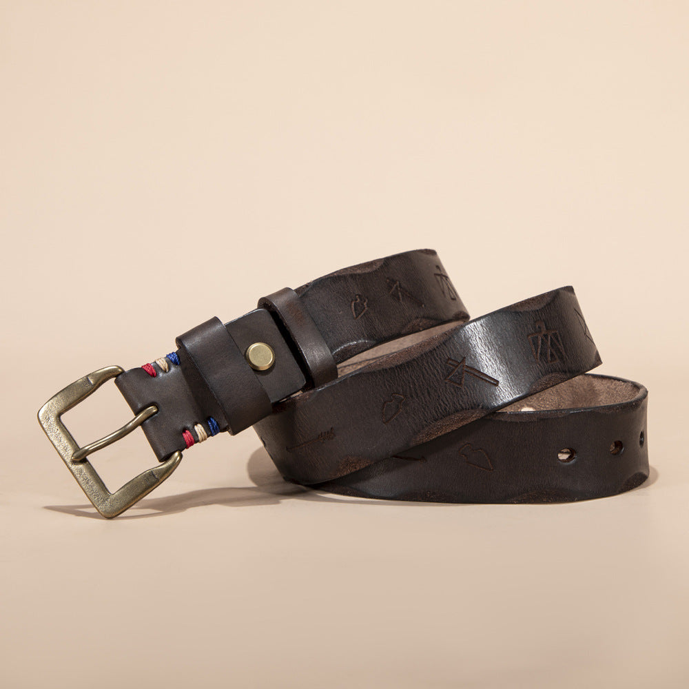 Vegetable Tanned Leather Top Layer Leather Brass Buckle Belt Men