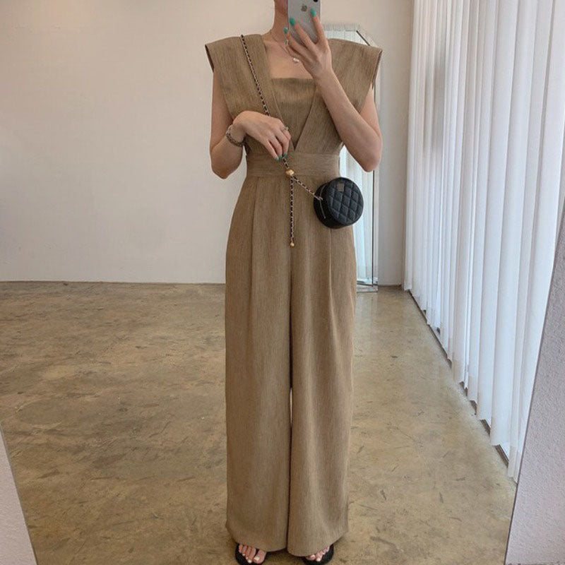 Women's Chiffon Retro Sleeveless Jumpsuit Wide Leg Pants