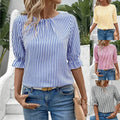 European And American Fashion Blue Striped Button Design Shirt Top