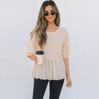 Spring And Summer New Solid Color Pullover Round Neck Short Sleeve Chiffon Shirt