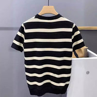Striped Knitted Round Neck Short Sleeve