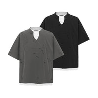 Stitching Fake Two Pieces Short Sleeve Men's Ripped T-shirt
