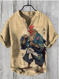 3D Digital Thermal Transfer Button Stand Collar Short Sleeve Shirt