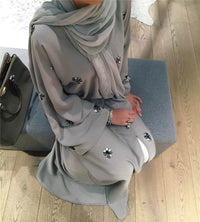 Women's Simple Embroidered Cardigan Robe Dress Headscarf