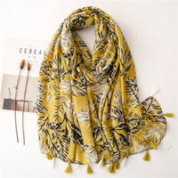 Creative Ginger Japanese Banana Leaf Printed Silk Scarf Plant