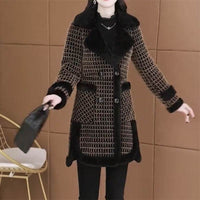 Plaid Fleece Lined Padded Warm Keeping Women's Overcoat