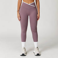 Nude Feel Skinny Yoga Pants Cross High Waist Contrast Color Women