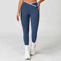 Nude Feel Skinny Yoga Pants Cross High Waist Contrast Color Women