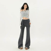 Casual Low Waist Slim Fit Bell-bottom Pants