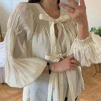 Women's Vintage Court Style Lace-up Long Sleeve Shirt