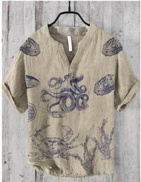 3D Digital Thermal Transfer Button Stand Collar Short Sleeve Shirt