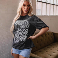 Washed Old New Leopard Print Short-sleeved T-shirt For Women