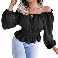 Female One Necked Off Shoulder Hem With Ruffled Edges Chiffon Sweater