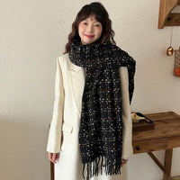 Black Plaid Artificial Cashmere Scarf Women